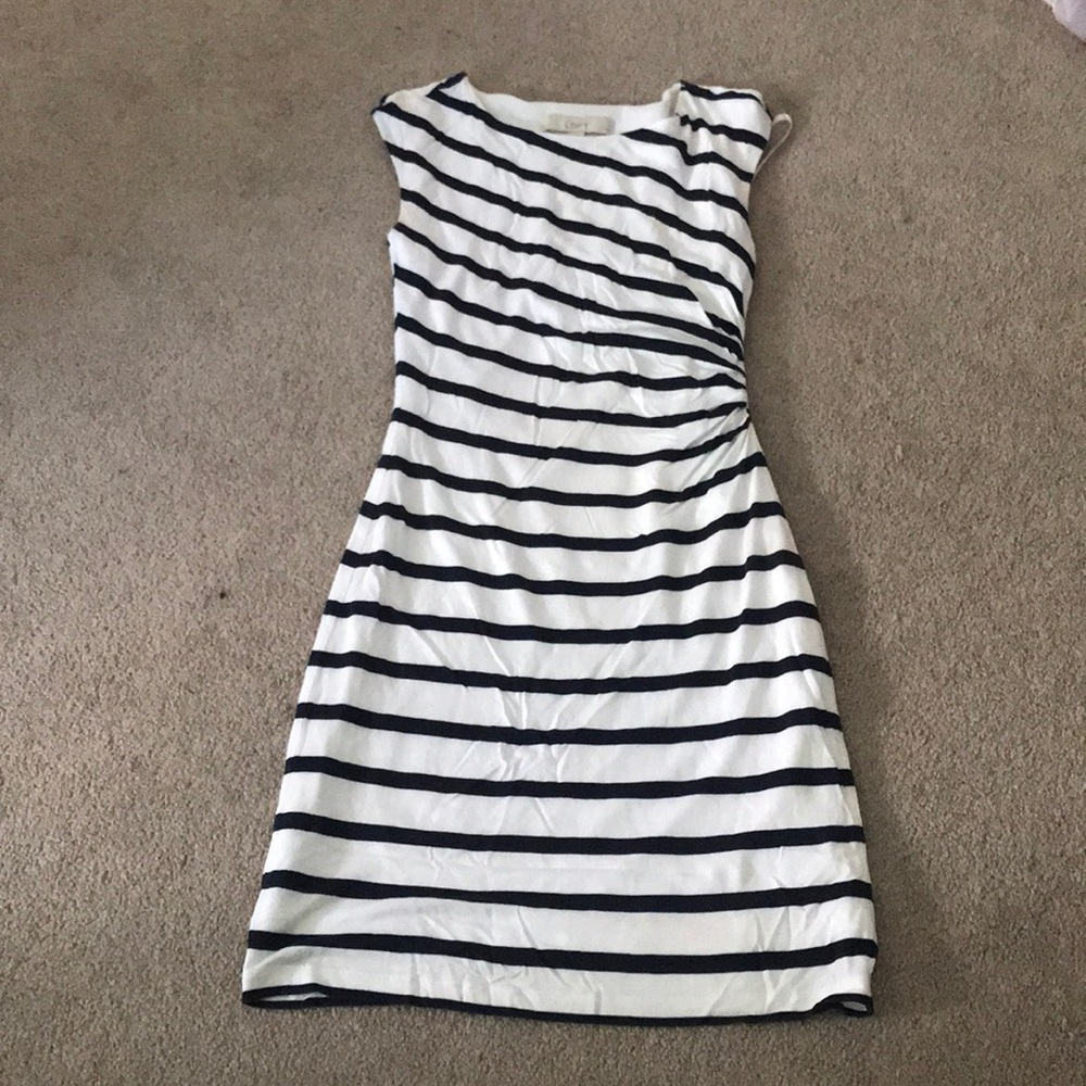LOFT White and Black Striped Mini Dress